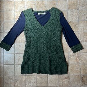 Anthropologie Pilcro Twofer “Dually Clad” Cable Knit Sweater Shirt M Navy Green